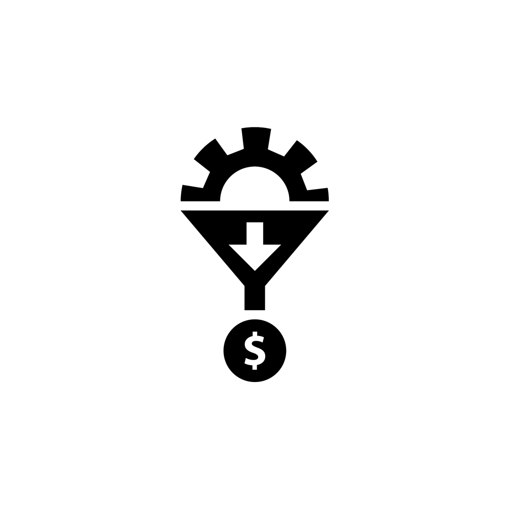 Gear funneling down to a money symbol.