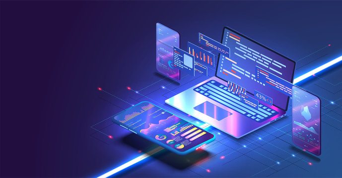laptop and mobile tablets linked and working together